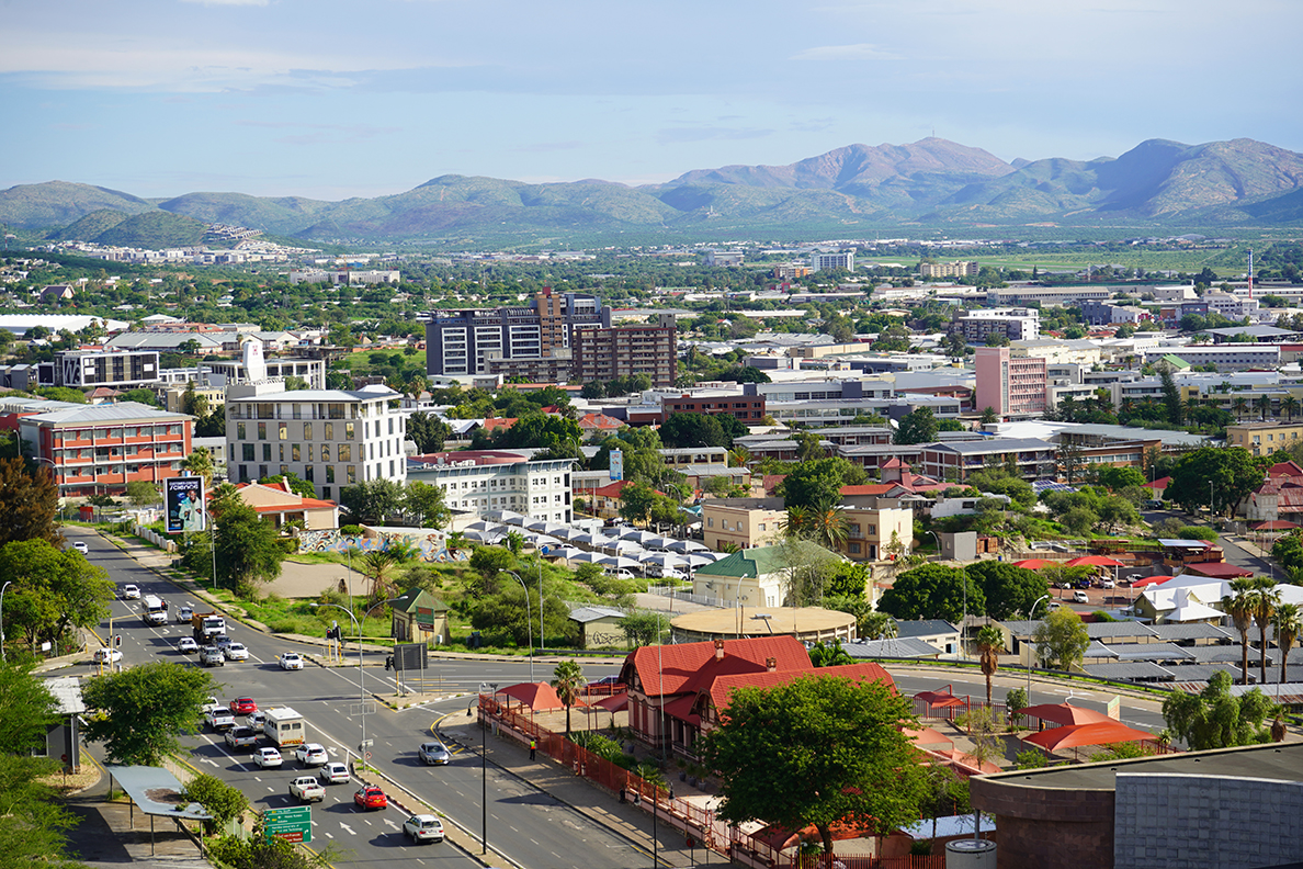 12 February 2022 - Windhoek, Namibia : View across city center o