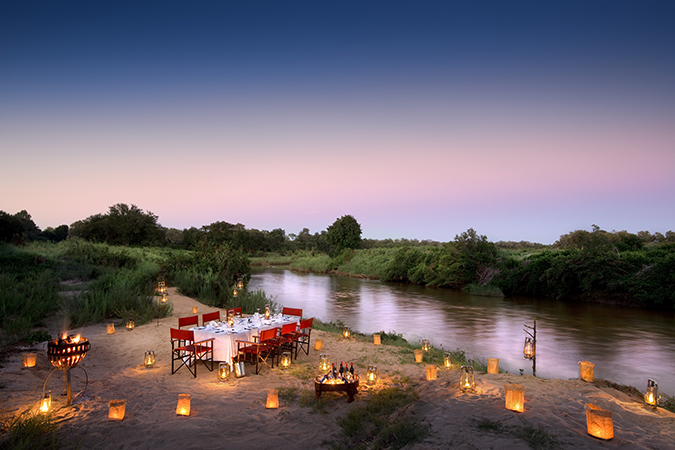Lion Sands Game Reserve, Dinner am Fluss